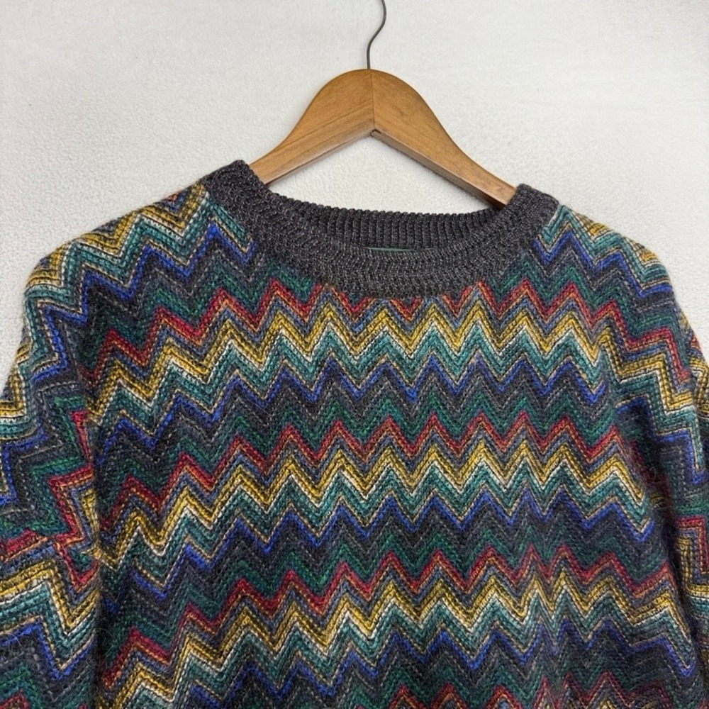 Vintage Croft Barrow Sweater Men 2XL Colorful Chevron Wool Blend Shaggy Knit 90s